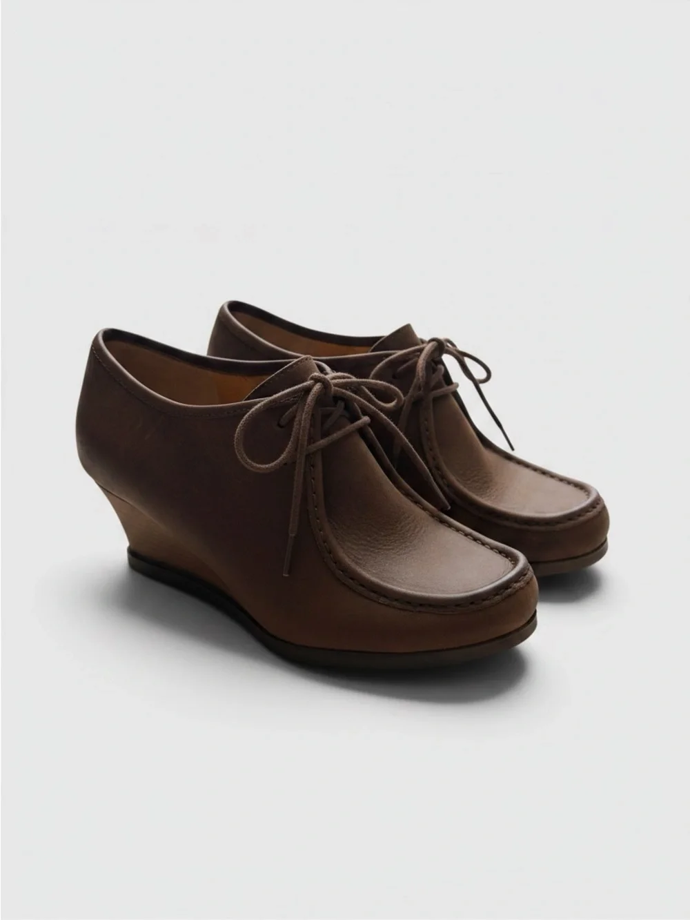 Lauren Ralph Lauren Denver Wedge Booties Brown Leather Lace Up Moc Womens 7.5 B